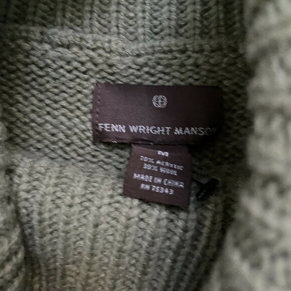 FENN WRIGHT MANSON Green CHUNKY CABLE COWL NECK WOOL BLEND SWEATER-MED. - Picture 7 of 7